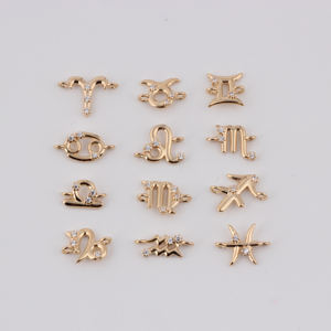 Delicados Dijes <span class=keywords><strong>de</strong></span> Constelaciones <span class=keywords><strong>de</strong></span> los 12 Signos del Zodiaco en Oro <span class=keywords><strong>de</strong></span> 14K para Hacer Joyería DIY, Collares y Pulseras Permanentes - Product Image 1