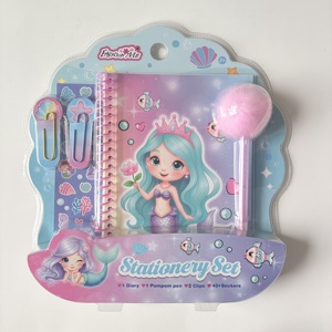 FASHIONME Pompom <strong>Pen</strong> Diary Set Plush Journal Include 1 Pompom <strong>Pen</strong> 2 Clips and 20 or 40 Stickers <strong>Kawaii</strong> Stationery Gift for Kids - Product Image 2