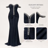 Robe de soirée sirène noire pour femme, épaules dénudées, col cœur orné de strass, taille drapée, robe de cérémonie pour bal de promo, galas et boutiques