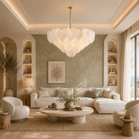 Lustre LED doré traditionnel français avec feuilles en cristal, pour hôtel, commande par interrupteur, intensité réglable, taille moyenne