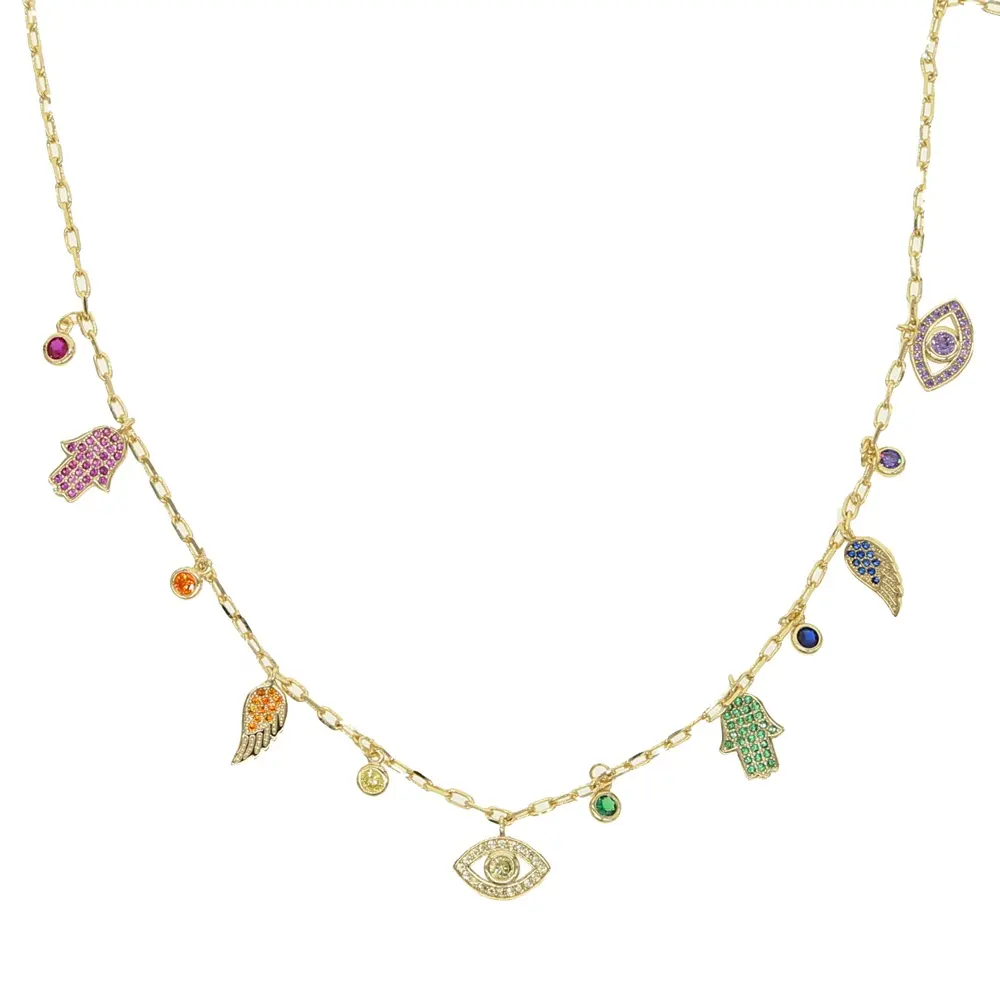 colorful cz lucky charm necklace silver gold plated fashion women jewelry