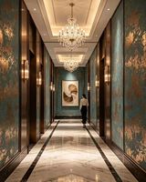 Panneau décoratif mural de réception en acier inoxydable gravé de luxe Antique055