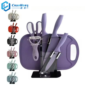 Ensemble de couteaux de <span class=keywords><strong>chef</strong></span> de cuisine colorés avec poignée en plastique, y compris planche à découper cadeau - Product Image 1