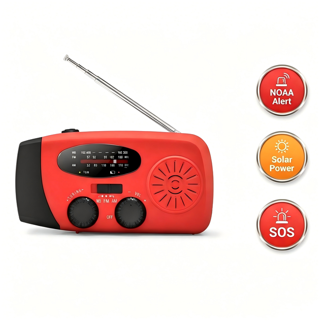 Self Powered Emergency Radio Type-C Fast Charging Port, SOS Alarm With Flashlight, for Outdoor Emergency, Direct Supplier