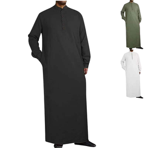 Túnica Musulmana para <span class=keywords><strong>Hombre</strong></span> 2025, Abaya de Algodón, Manga Larga, Color Sólido, Estilo Islámico Informal, Camisa Tipo Túnica, Ropa Árabe de Dubái - Product Image 1