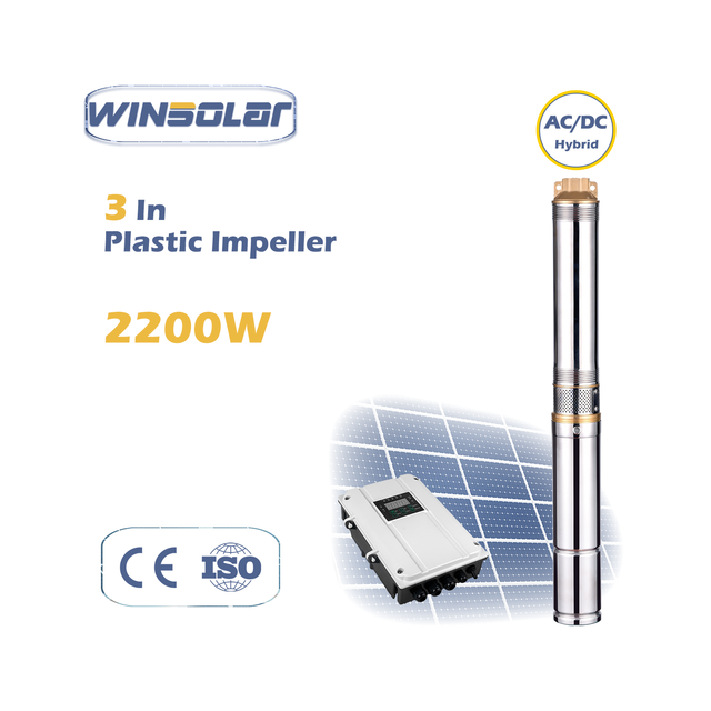 WINSOLAR 3 Inches Plastic Impeller AC DC 2.2 kW 3HP Submersible Solar Powered Water Pump for Deep Well Pumping