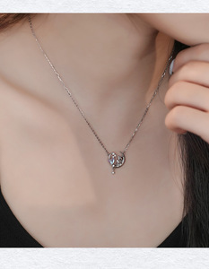 Collar de Plata de Ley S925 con Luna Creciente, Gatito, Corazón de Cristal Aurora, Joyería Estética Fairycore, Regalo para Adolescentes y Mujeres Jóvenes - Product Image 4