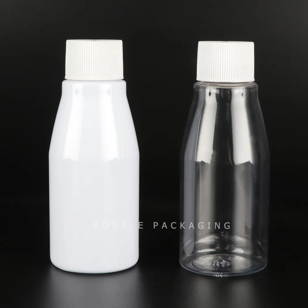 Plastik flasche Flasche Schraub verschluss Flüssig waschmittel flasche Rund PET Kunststoff Gesamt verkauf 100 ml Siebdruck Etiketten druck