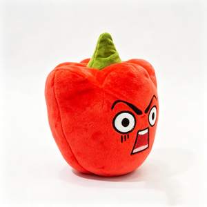 Coussin en peluche personnalisé en forme de poivron rouge en colère, animal en peluche amusant sur le thème de la nourriture, visage brodé, tige verte, rembourrage en coton PP - Product Image 3