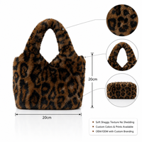 Sac fourre-tout demi-lune en fausse fourrure imprimé léopard pour femme, fermeture à deux fermoirs, peluche douce, marque Koo, moderne, pour l'hiver, décontracté, usage quotidien