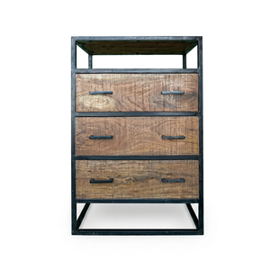 Industrial Rustic Solid Wood Nightstand with 3 <b>Drawers</b> Modern Bedroom Furniture Storage Cabinet - Product Image 1