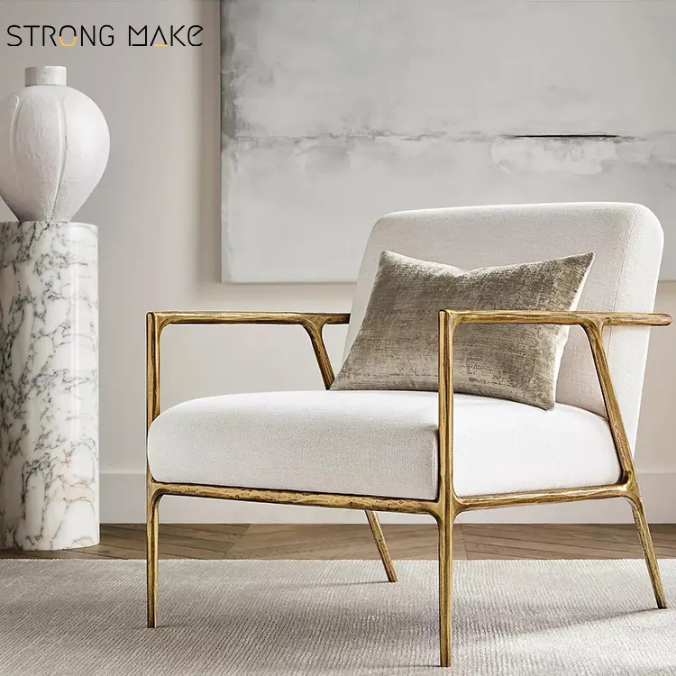 Indoor Luxe Design Moderne Gouden Accent Stoelen Meubels Eenzitter Lederen Lounge Fauteuils Voor De Woonkamer