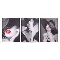 Peinture sur toile de décor moderne, 3 panneaux, Art de Portrait de femmes en noir et blanc, cadre d'impression