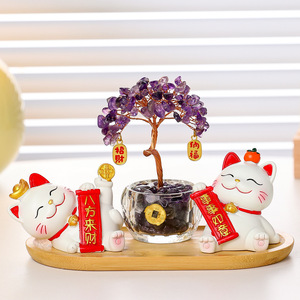 ชุดตุ๊กตาแมวกวักคริสตัลต้นไม้เงิน ของตกแต่งบ้านเรซิ่น สำหรับวางหน้าประตู ของขวัญ - Product Image 2