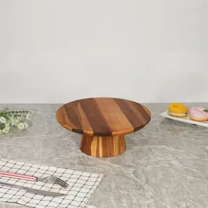 Customized Acacia Wood Rotating Cupcake Cake Stand Wooden Country Cake Stand