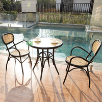 (E2016 + E9913R) Ensembles de bistrot en rotin d'extérieur pour jardin, 1 table et 2 chaises pour café et restaurant