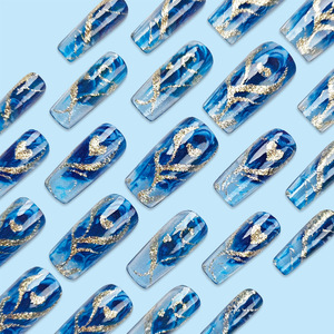 Uñas postizas de gel UV hechas a mano Nai Zi, diseño de cielo estrellado de alta gama, formas de almendra y ovaladas, venta al por mayor, terminadas y reutilizables - Product Image 4