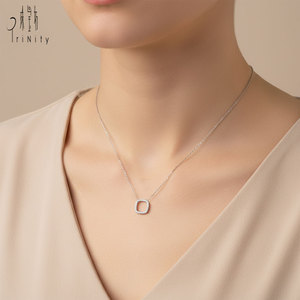 Collar con Colgante Cuadrado Geométrico Moderno de Oro Blanco Sólido de 18K, Joyería Fina con Diamantes Naturales Reales, Venta al Por Mayor - Product Image 1