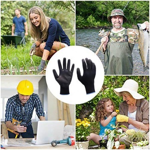 Guantes de seguridad para hombre y mujer, manoplas finas y transpirables con agarre ligero, de poliuretano negro, con revestimiento - Product Image 3