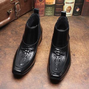 Bottines Chelsea pour homme en cuir véritable, bottes embossées, bottes en cuir augmentant la taille - Product Image 1