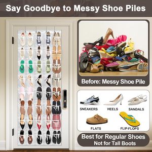 Over The Door <b>Shoe</b> Organizer 40 Pockets Clear PVC Waterproof Hanging Storage For Closet Bathroom White Rectangular <b>Hook</b> Type - Product Image 3