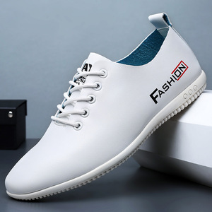 Mocasines de Cuero Blancos para Hombre, Punta Redonda, con Cordones, Suela Suave, Estilo Casual de Negocios, Tacón Plano, Diseño Británico Juvenil - Product Image 2