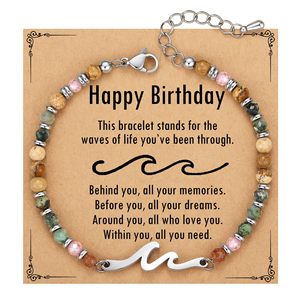 Pulsera de Piedras Naturales con Cuentas de Piedra Natural y Cadena de Acero Inoxidable con Dije de Ola, Longitud Ajustable para Mujer, Regalos de <span class=keywords><strong>Cumpleaños</strong></span> - Product Image 4