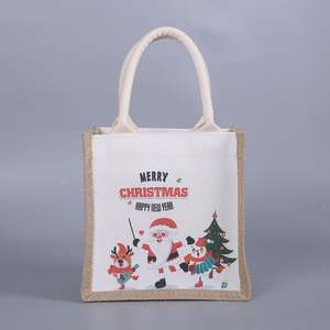Factory Outlet High Quality Merry <b>Christmas</b> <b>Gift</b> Jute <b>Bags</b> Natural Foldable Reusable Burlap Shopping Tote <b>Bag</b> - Product Image 1