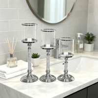 Porte-bougie Hurricane, élégant chandelier à tige haute, bougie pilier en option, taille et finition personnalisables pour table de mariage et décoration intérieure