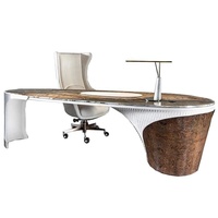 Bureau de direction ovale de luxe léger en métal haut de gamme avec surface en marbre naturel, mobile, style postmoderne, pour villa, bureau d'étude ou d'ordinateur