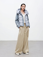 Veste bomber à capuche pour femme en tissu mélangé, manches raglan, matelassée, patchwork, long manteau d'hiver chaud avec boutons