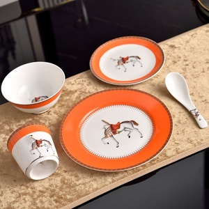 Orange Bone China Dinnerware <b>Set</b> Ceramic Plate Bowl <b>Cup</b> <b>Set</b> Pattern Round Tableware Gift - Product Image 2