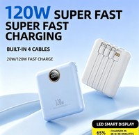 Banco de Energía Portátil de Carga Rápida de 120W con 4 Cables Integrados, Pantalla Digital, Mini Banco de Energía, Batería Externa para Teléfono Móvil