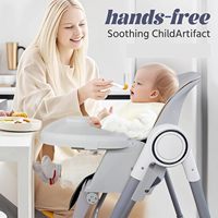 Chaise haute bébé portable pliable en acier inoxydable blanc vintage, sécurisée pour une utilisation en extérieur ou dans le salon, avec table haute pour bébé incluse