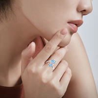 Fine Jewelry Bague ouverte double tortue opale bleue plaquée rhodium en argent sterling 925