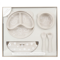 Ensemble d'alimentation pour bébé en silicone sans BPA de qualité alimentaire non toxique 6 pièces assiette bol fourchette cuillère pour bébés enfants animaux à thème salle à manger