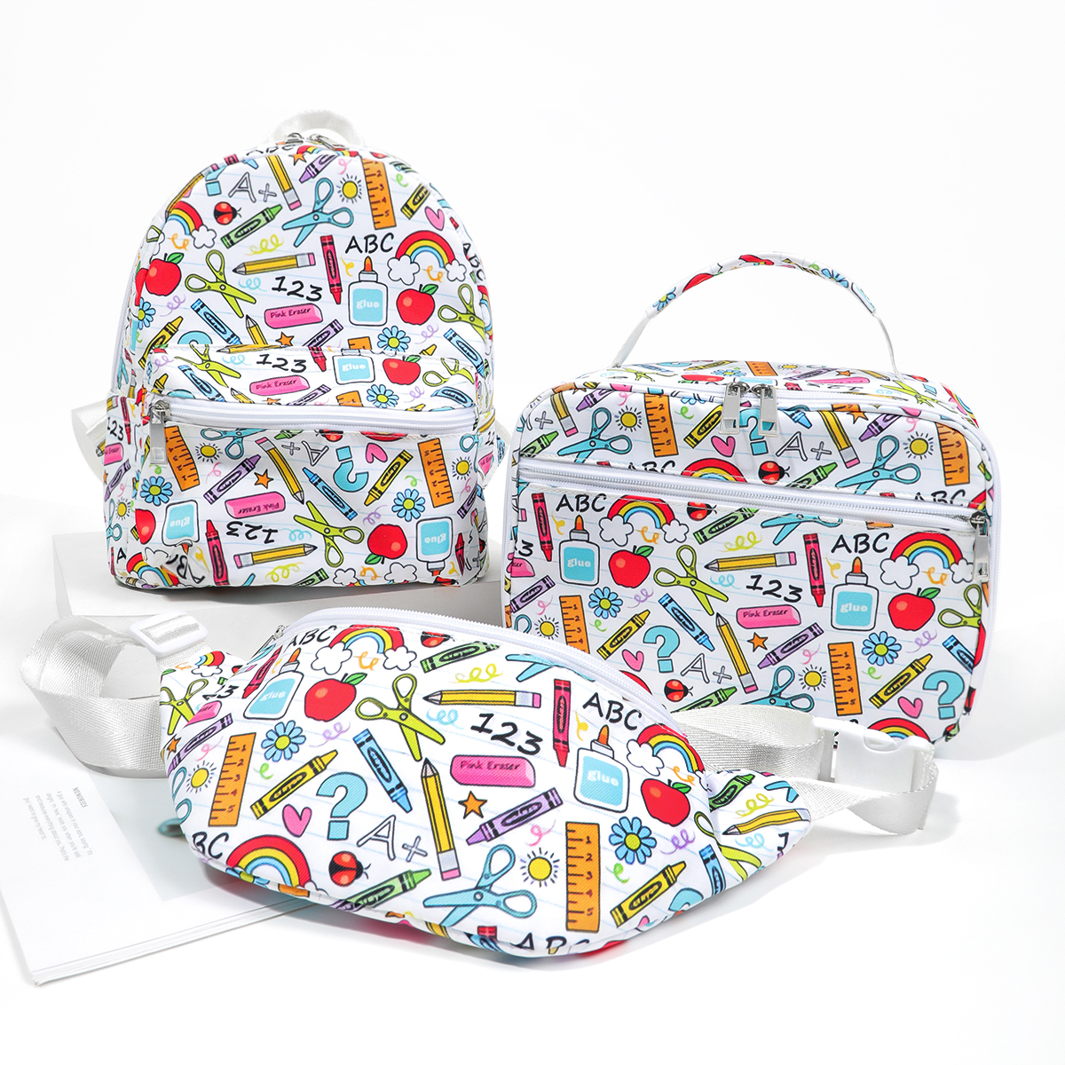 Série de estampas personalizadas de nylon mini mochila lancheira bolsa de cintura mochila escolar infantil fofa mochila à prova d'água para estudantes