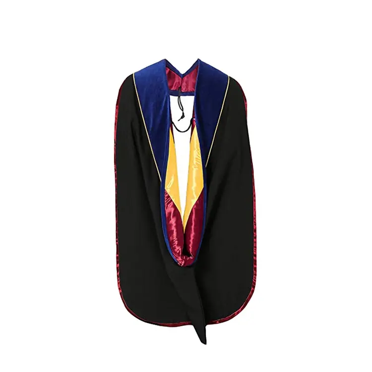 Kustom pipa emas Deluxe University wisuda Hood PHD biru tua/Maroon/emas kombinasi