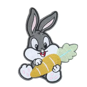 Rabbit Eating Radish Embroidery Chenille Patch Cartoon Animal Cloth Patch Children's Clothing Accessories