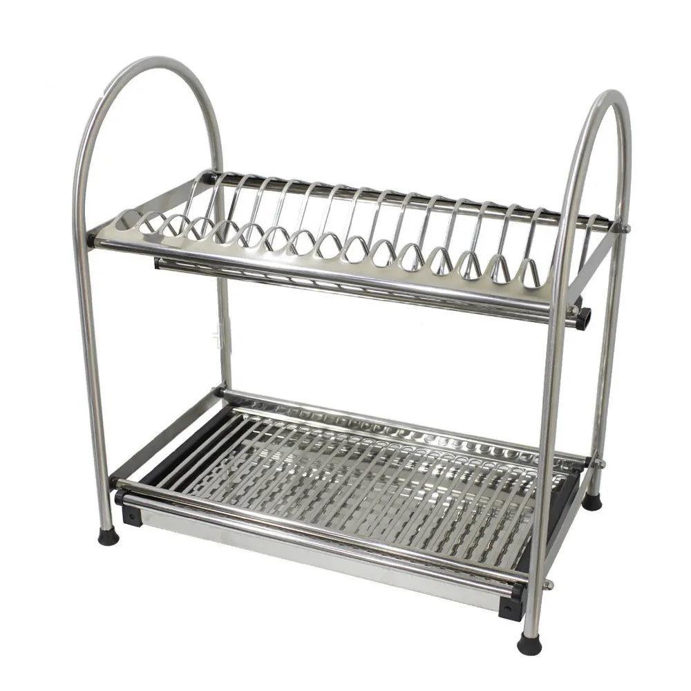 European style 304 stainless steel 2-Tiers kitchen rack dish drainer