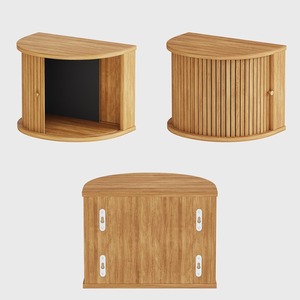 Mesa <span class=keywords><strong>de</strong></span> <span class=keywords><strong>Noche</strong></span> Flotante Curva <span class=keywords><strong>de</strong></span> Madera con Ranuras, Montada en la <span class=keywords><strong>Pared</strong></span>, con Puerta Corredera y Almacenamiento para el Hogar, MOQ 300 - Product Image 6