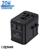 Adaptateur de voyage à charge rapide IBD GaN PD 20W QC3.0 PPS pour appareil photo et écouteurs, 3 ports (1 USB + 2 Type-C), prises EU/UK/US/AU