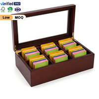 Boîte de rangement en bois pour sachets de thé, très vendue, avec couvercle en verre, pour la maison, la cuisine, l'hôtel, le bureau