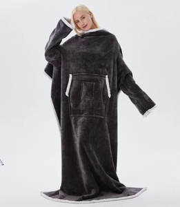 Mô Hình Rắn Dày Hai Lớp Sherpa Lông Cừu Áo Chăn Quá Khổ 100% Polyester Áo Xách Tay Mặc Tay Áo Kích Thước - Product Image 3