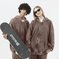 Sweat à capuche zippé vintage personnalisé pour homme, en coton épais délavé à l'acide, imprimé sérigraphié, vêtement d'hiver confortable