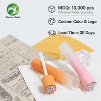 Vente en gros usine : Nouveau tube de brillant à lèvres rond dégradé orange et rose avec capuchon côtelé, emballage cosmétique en plastique OEM/ODM