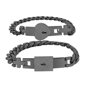 Stainless Steel <b>Couple</b> <b>Bracelet</b> 7Mm Lock Heart Shape Unisex Jewelry Gift - Product Image 5
