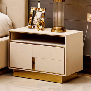 Mueble de Dormitorio de Lujo con Marco de Acero Inoxidable Dorado, Cómoda con 2 Cajones Móviles, Mesita de Noche junto a la Cama - Product Image 4