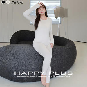 Conjunto de Ropa Interior Térmica para Mujer Runqi, Color Negro Sólido, Cuello Redondo, 2 Piezas, Talla Grande N9404 - Product Image 4