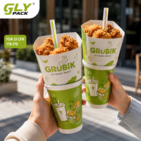 Lot de gobelets personnalisés imprimés pour snacks avec plateau alimentaire et paille, pour poulet frit, frites, boissons, emballage alimentaire à emporter